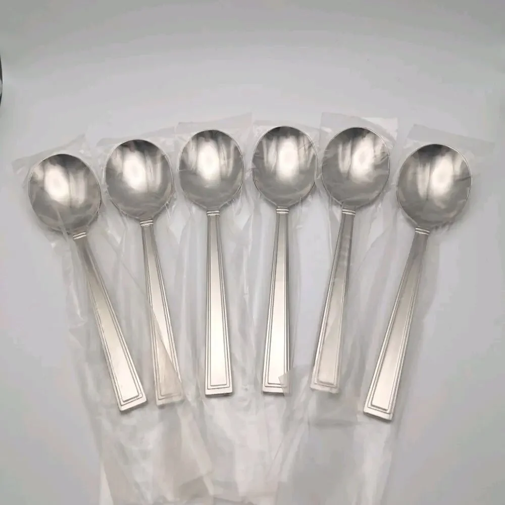 Lenox Bratton 6 Piece Round SOUP Spoons 18/10 Stainless Flatware Glossy Vietnam